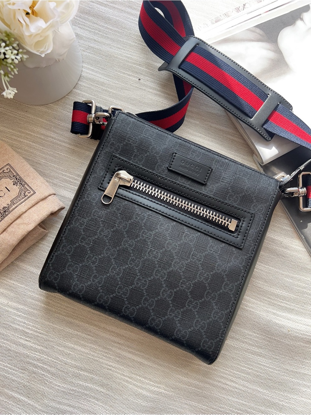 Gucci Small Black GG Supreme Messenger Bag